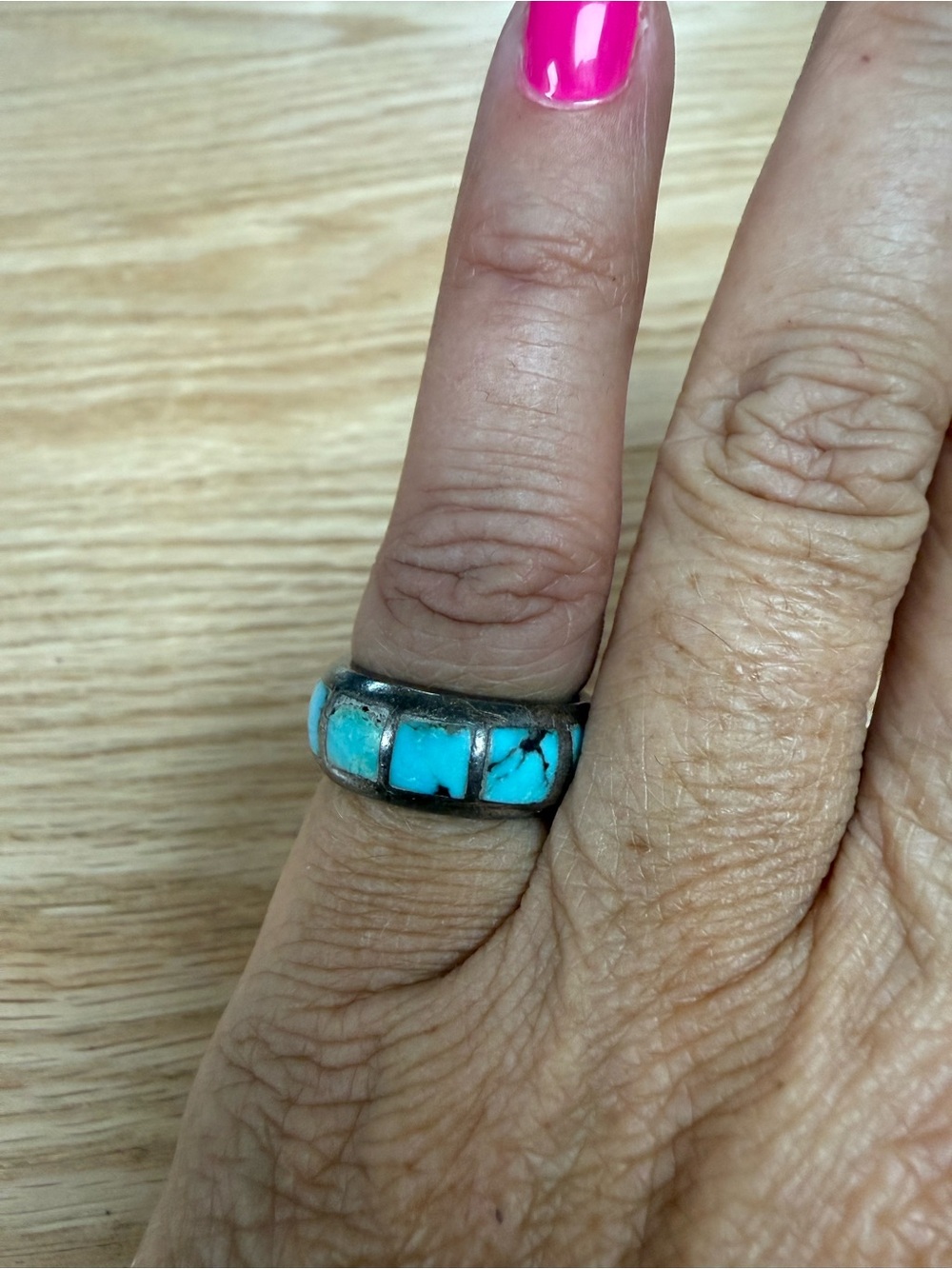 Sterling Silver Turquoise Inlay Band Ring - Blue